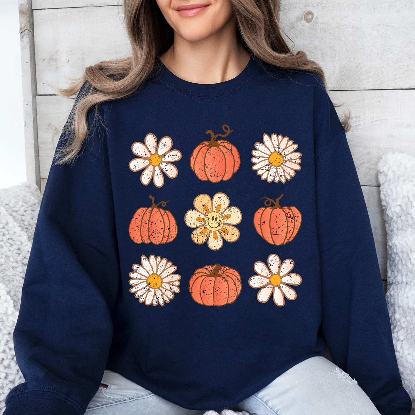 Flowers And Pumpkins Minimalist Autumn Fall Halloween Seasonal Floral Print Sweatshirt