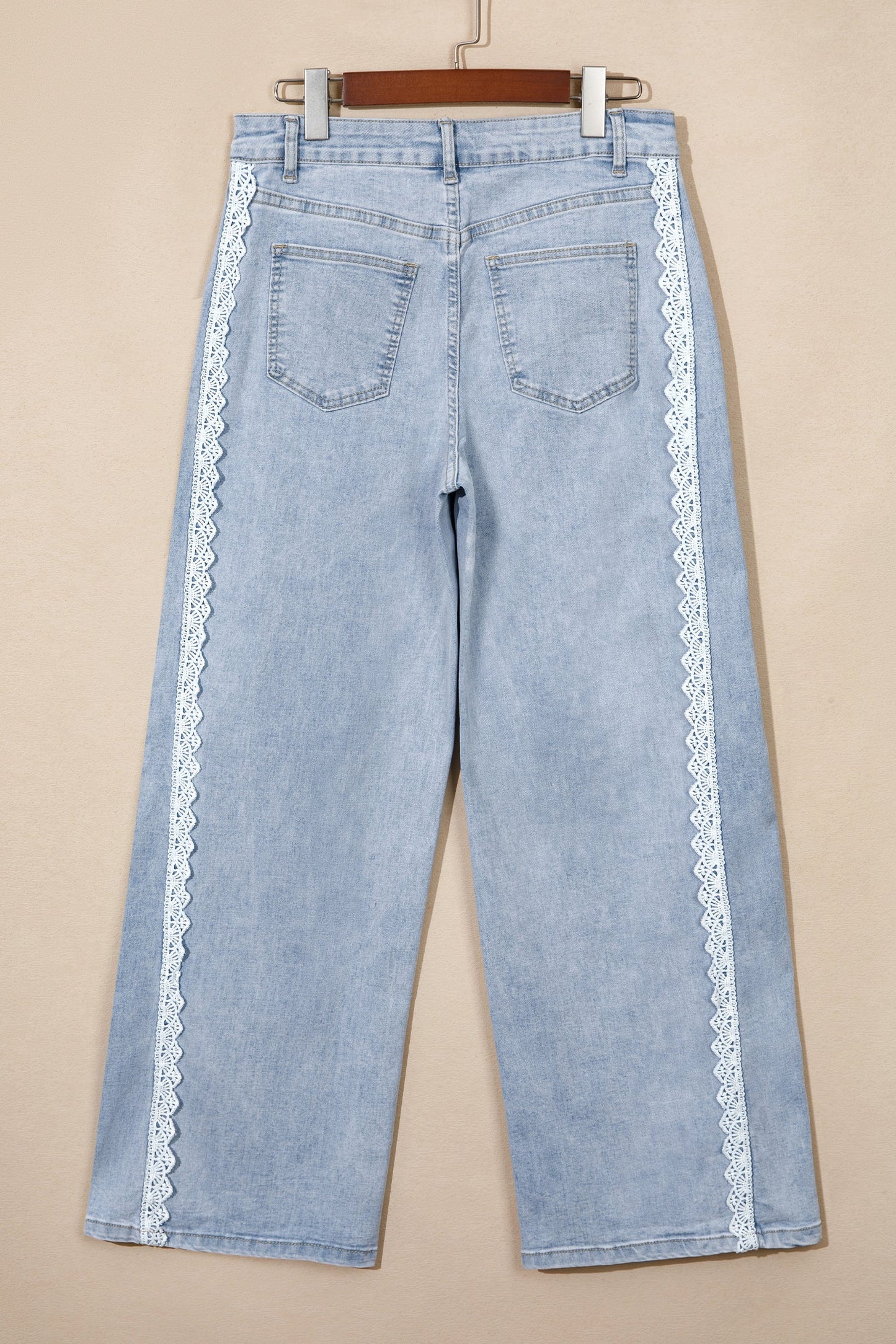 Lace Trim Side Stripe Straight Leg Jeans