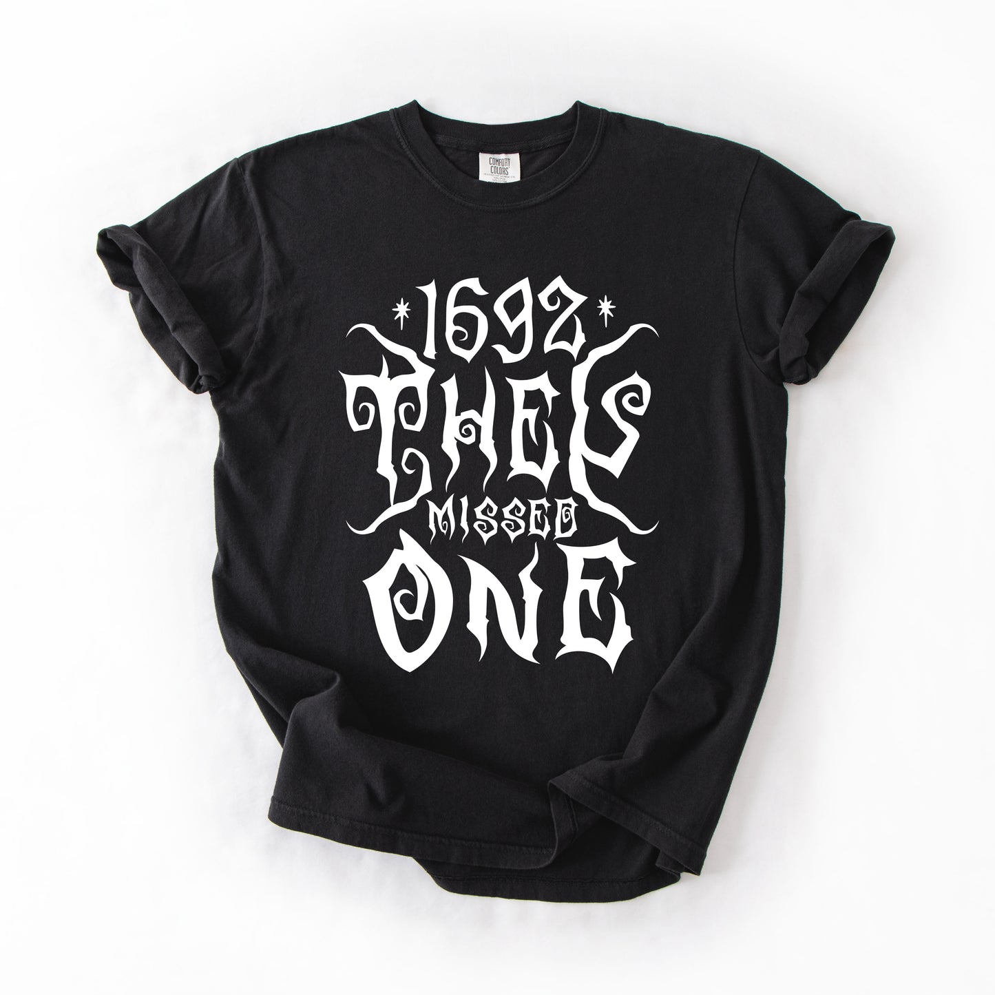 1692 They Missed One Salem Spooky Halloween Witch Shimmering Ghost Comfort Colors Tee