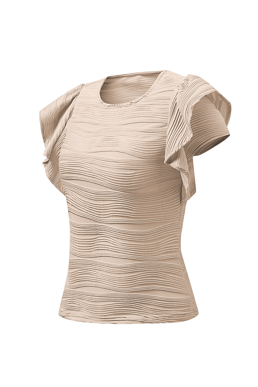 Textured Round Neck Cap Sleeve Top