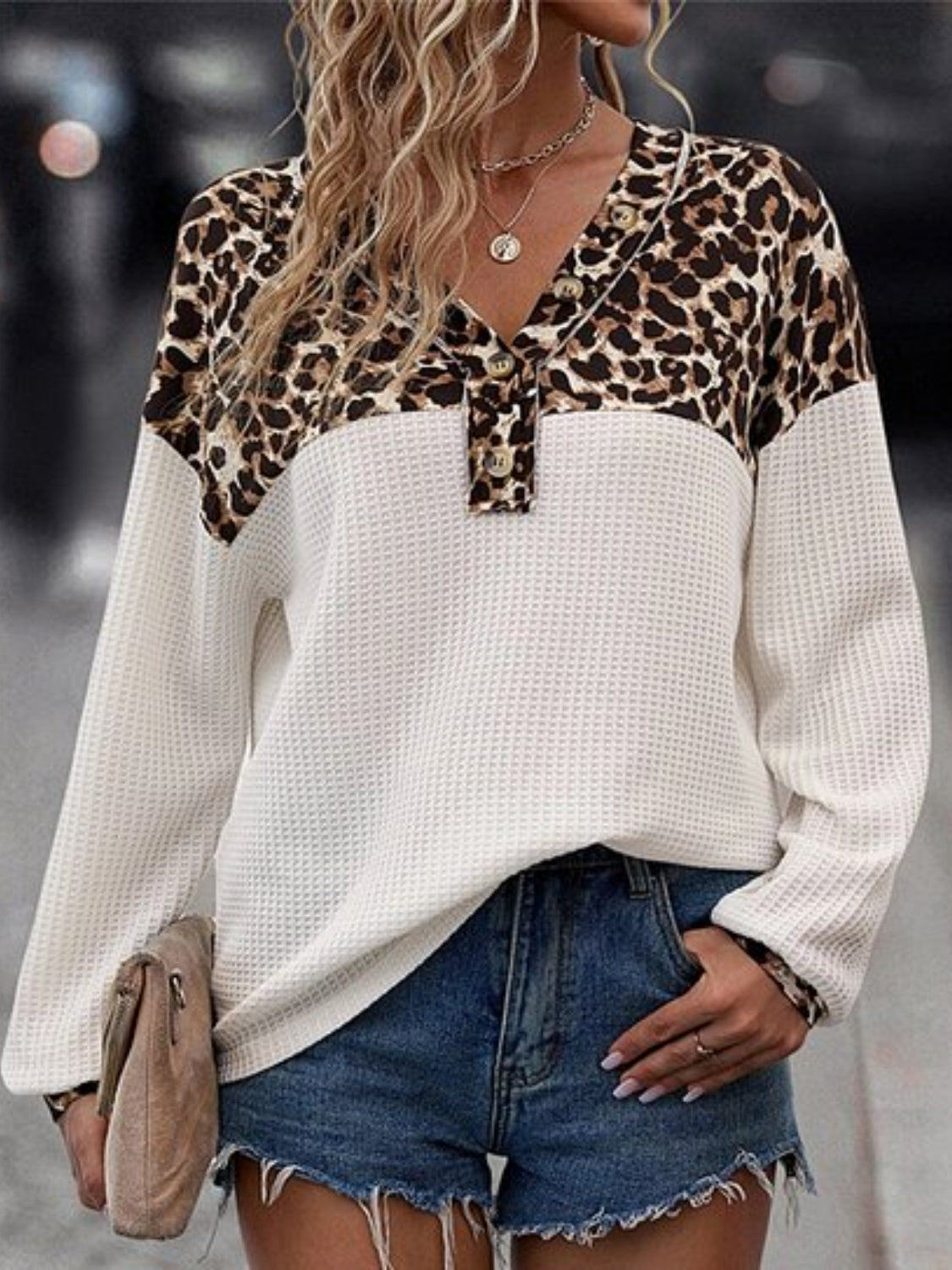 Leopard V-Neck Long Sleeve T-Shirt