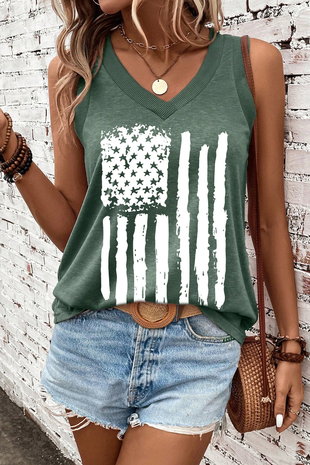 US Flag V-Neck Tank