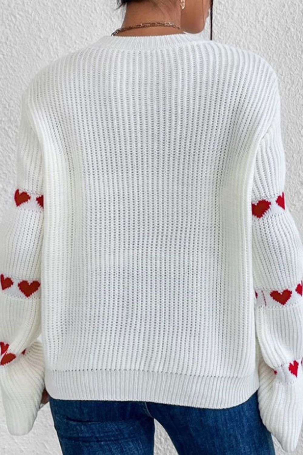 Heart Round Neck Long Sleeve Sweater