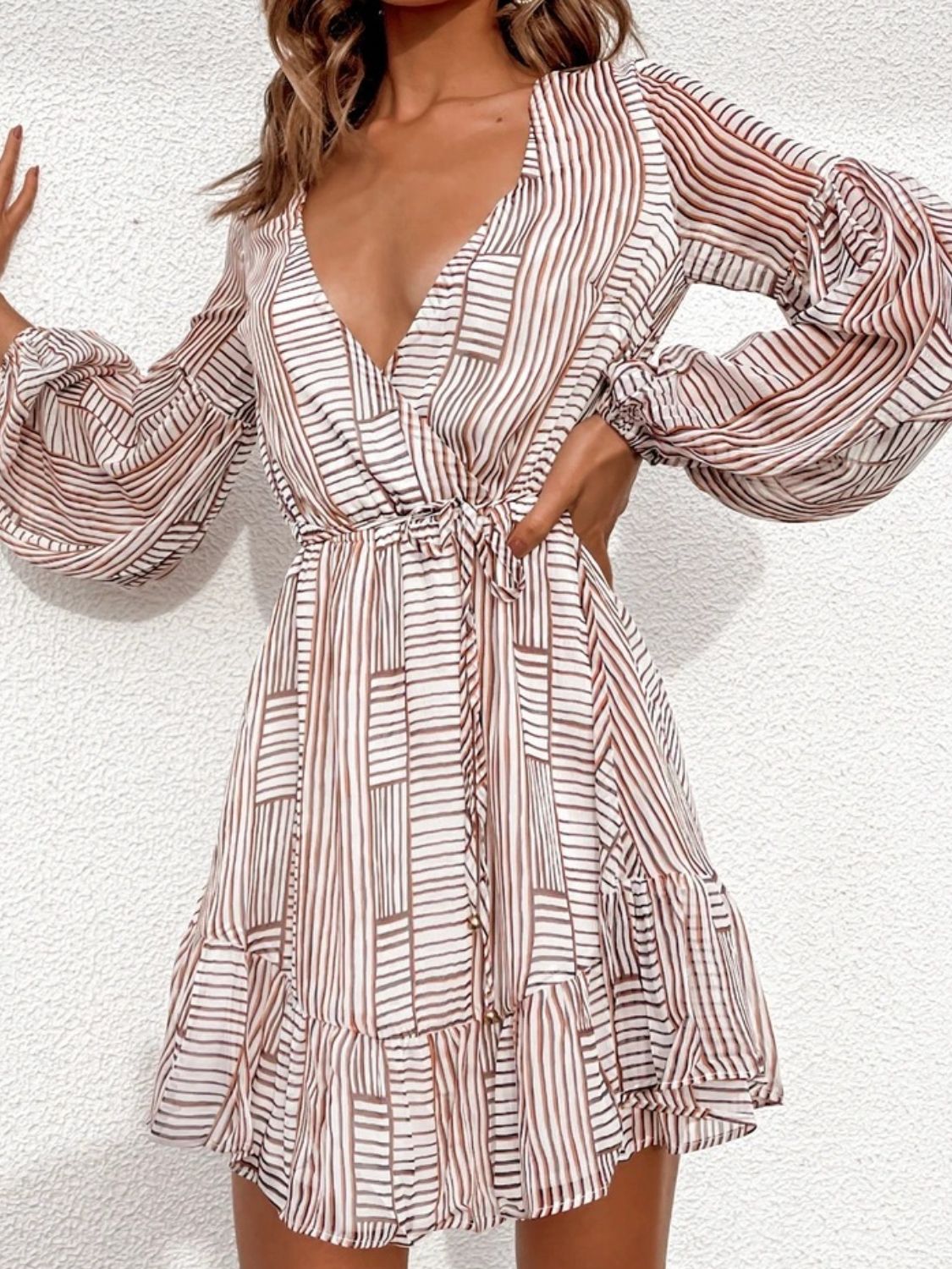 Cutout Back Surplice Long Sleeve Dress