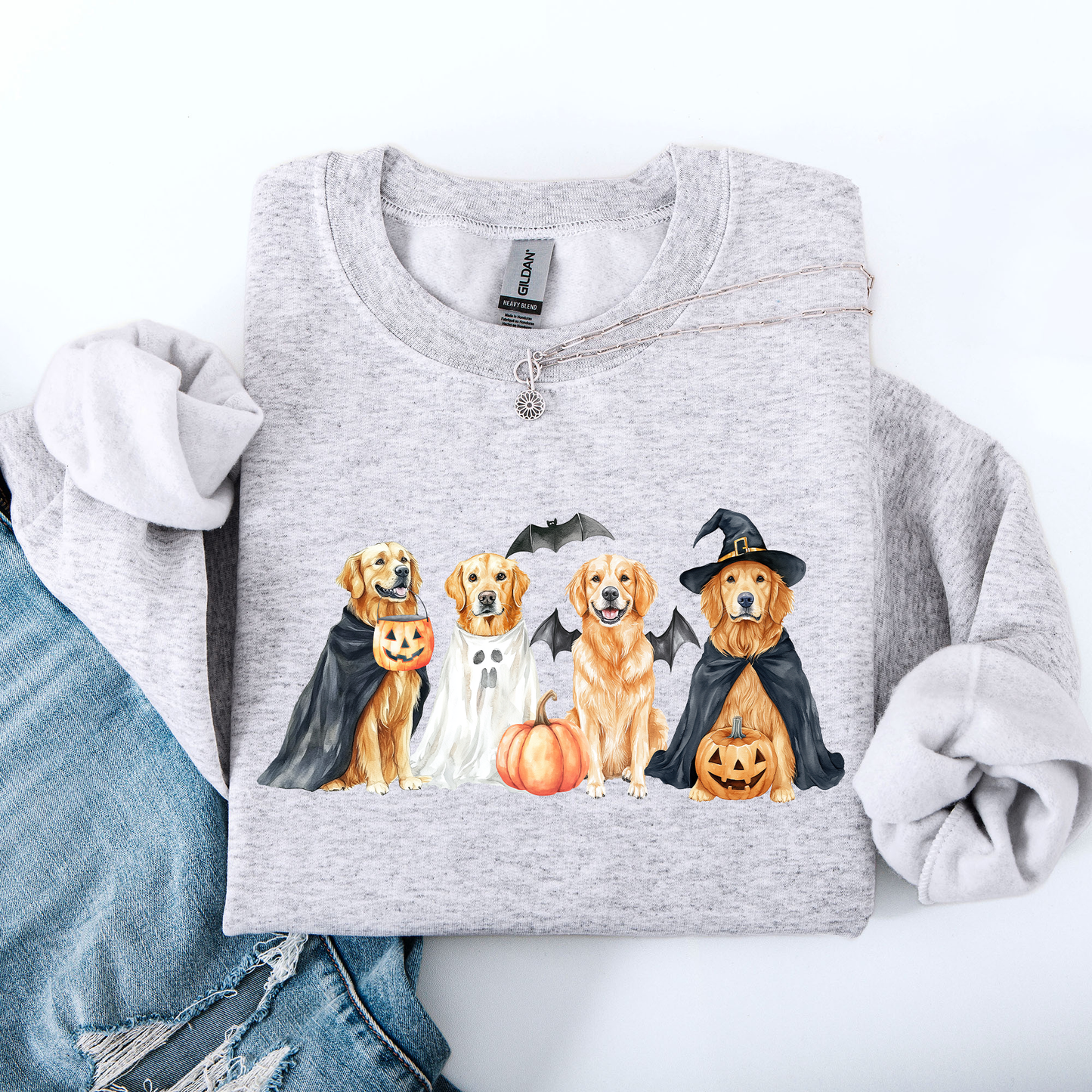 Adorable Halloween Dogs, Bats, Pumpkins, Spooky Witch Patchwork Retro Sweatshirt