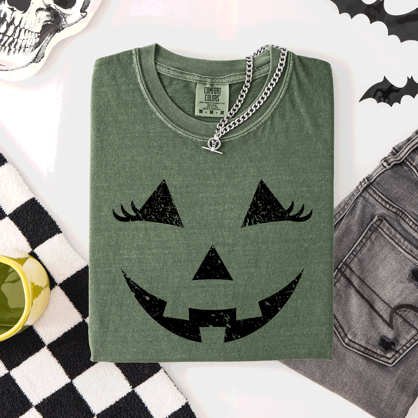 Cute Jack O Lantern Halloween Theme Cozy Silhouette Illustration Seasonal Colorful Edition Comfort Colors Tee