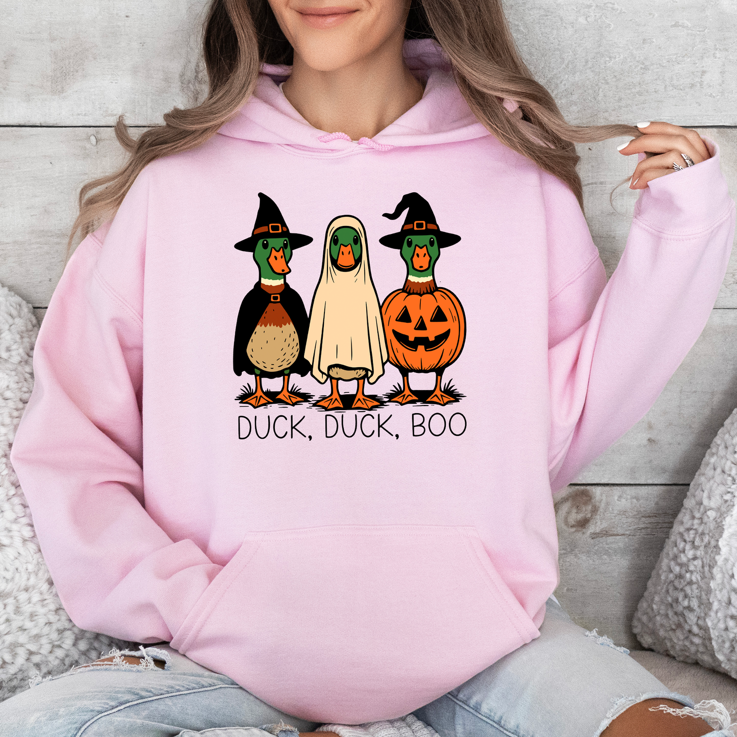 Duck Duck Boo Halloween Goose Ghost Witch Trick Or Treat Spooky Season Graphic Hoodie