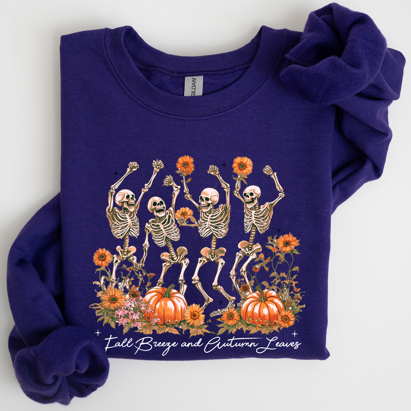Fall Breeze and Autumn Leaves Skeletons Dancing Pumpkin Spice Halloween Sweatshirt