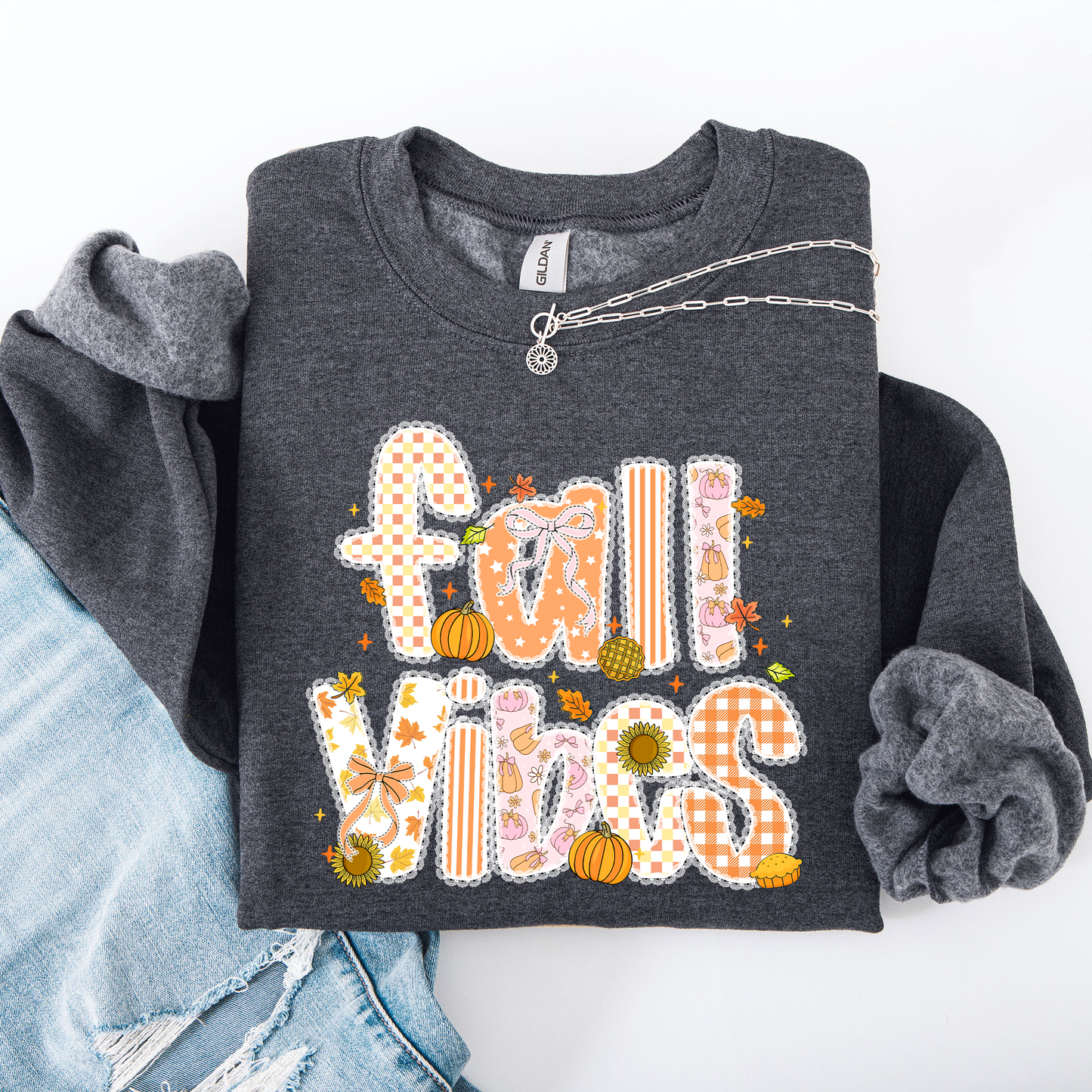 Fall Vibes Halloween Pumpkin Autumn Floral Pattern Sunflower Motifs Cozy Seasonal Collection Sweatshirt