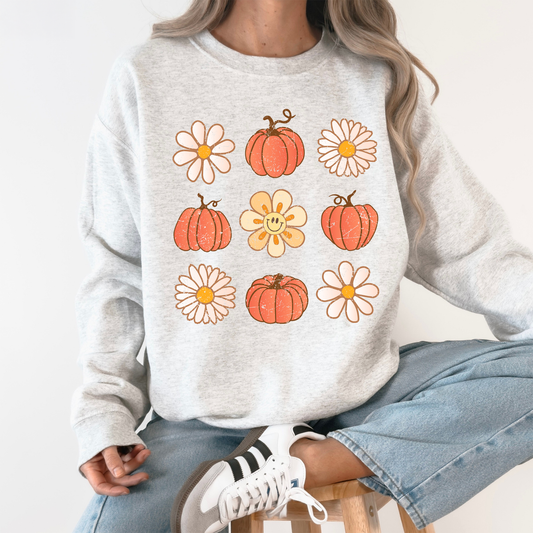 Flowers And Pumpkins Minimalist Autumn Fall Halloween Seasonal Floral Print Sweatshirt