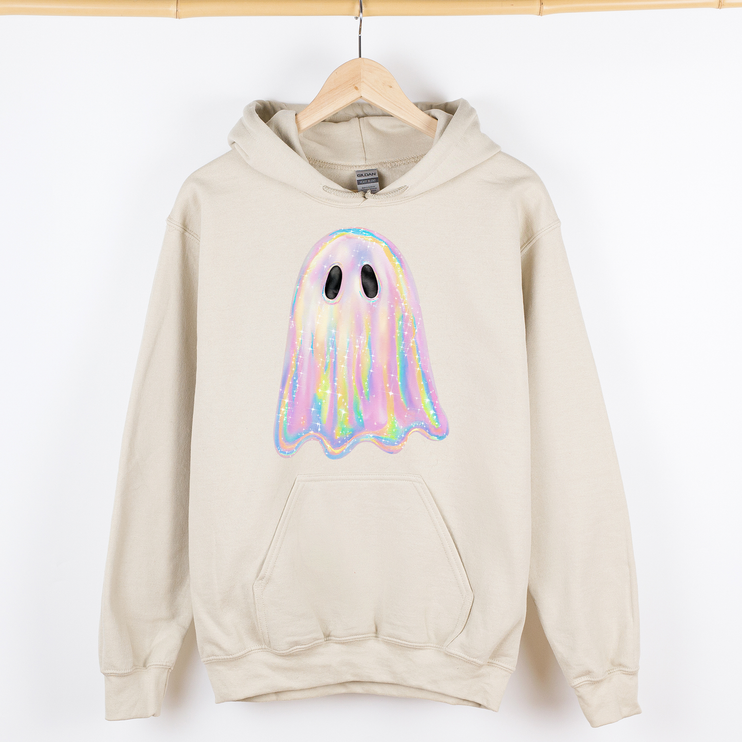 Shimmering Ghost Iridescent Boo Halloween Vintage Vibe Graphic Hooded Sweatshirt