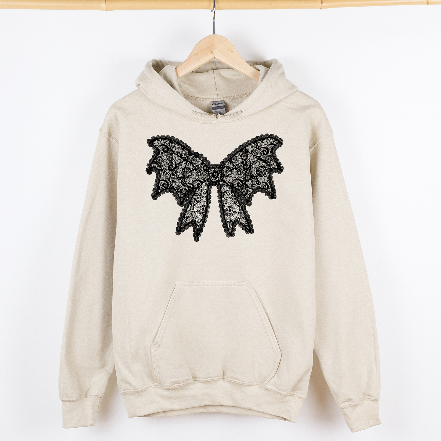 Lace Bow Halloween Goth Boo Faux Lace Ribbon Coquette Shimmering Ghost Graphic Hoodie