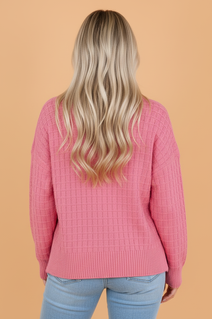 Solid Textured Knit Wide Long Sleeve Sweater
