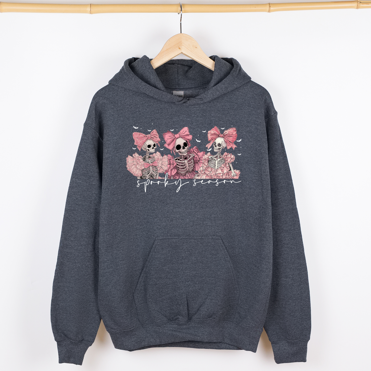 Spooky Season Pink Skeletons Cute Coquette Ribbon Bows Halloween Graphic Hooded Sweatshirt