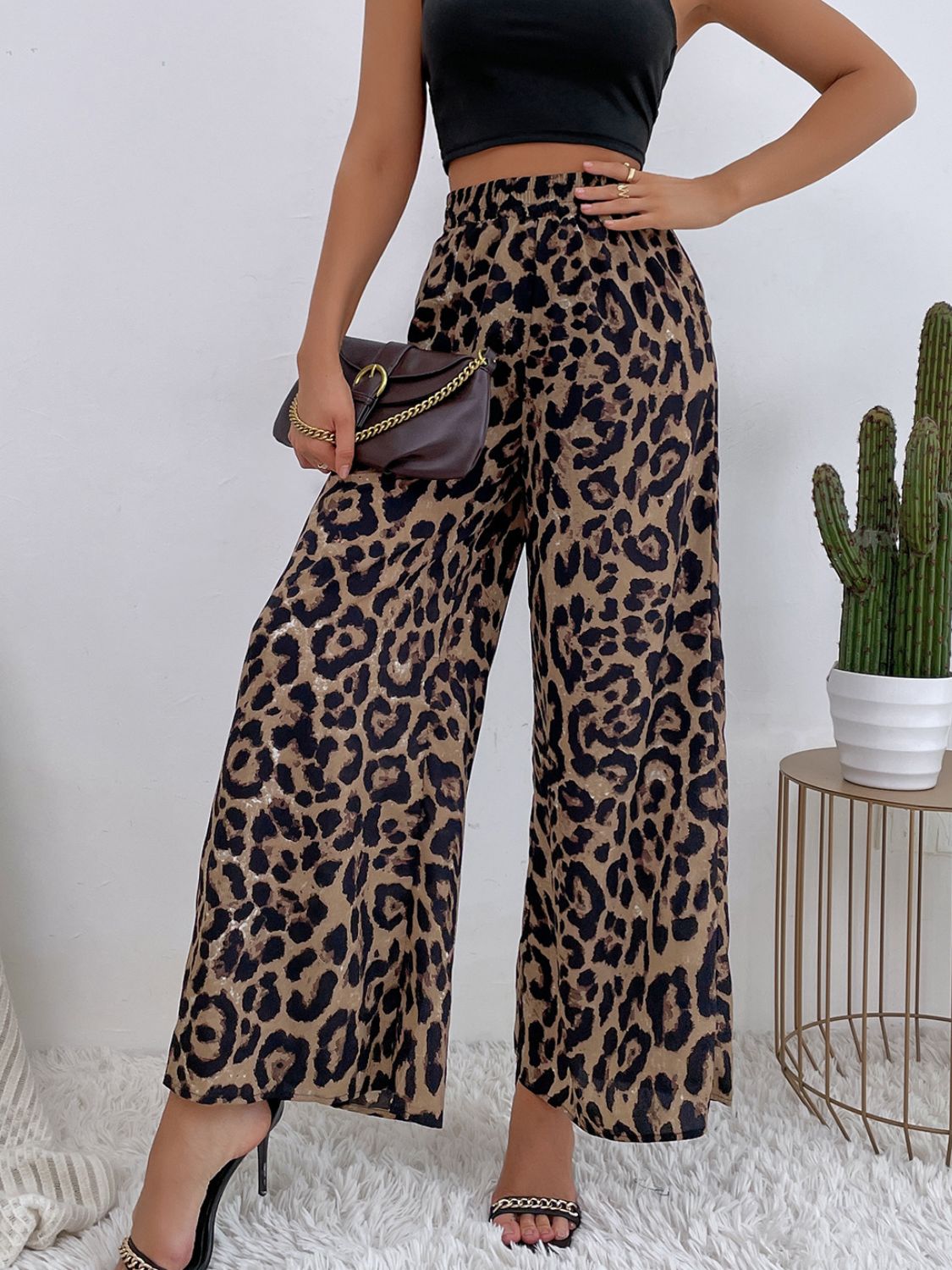 Printed Elastic Waist Wide Leg Pants