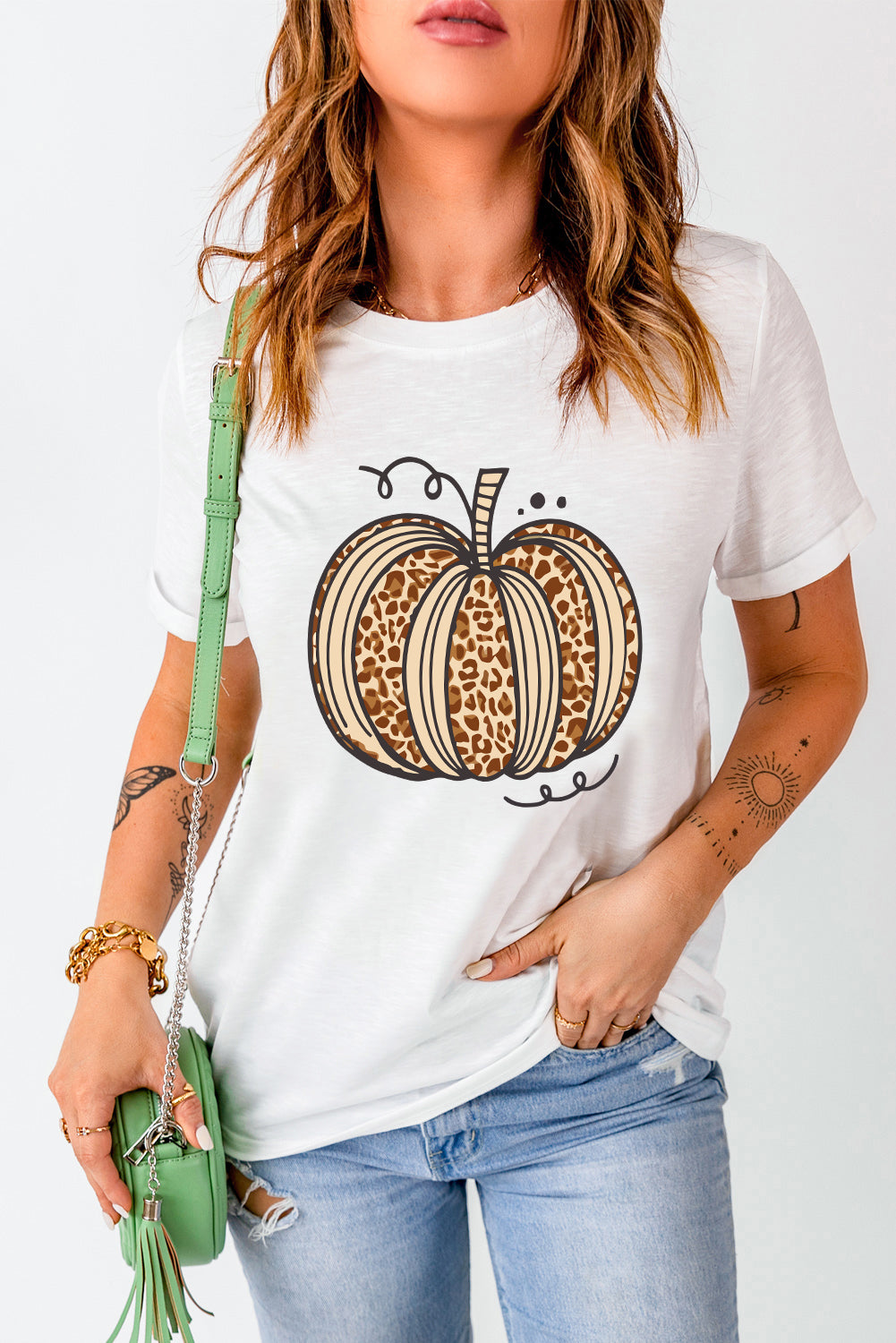 Pumpkin Round Neck Short Sleeve T-Shirt