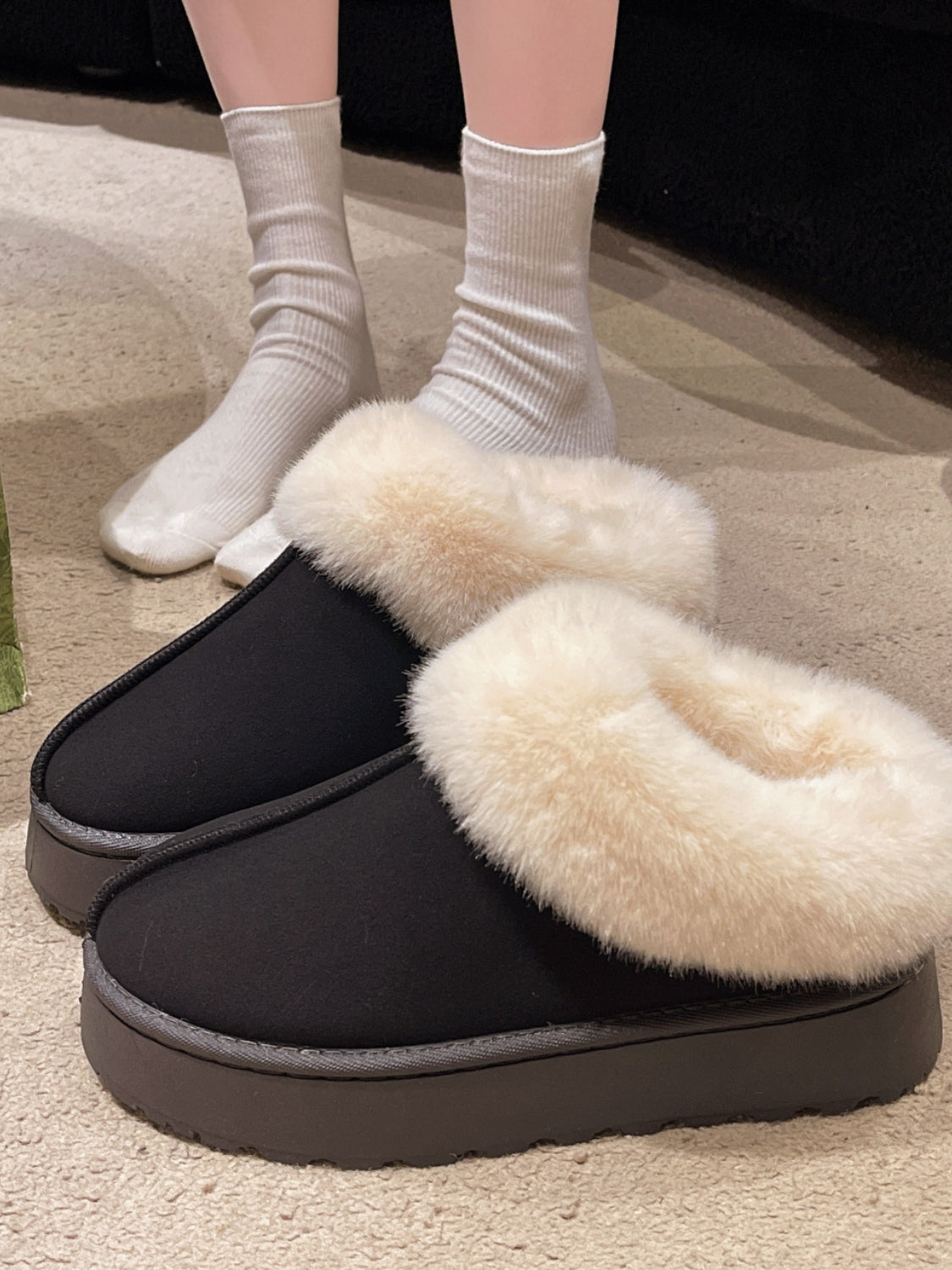 Fluff Trim Round Toe Boots