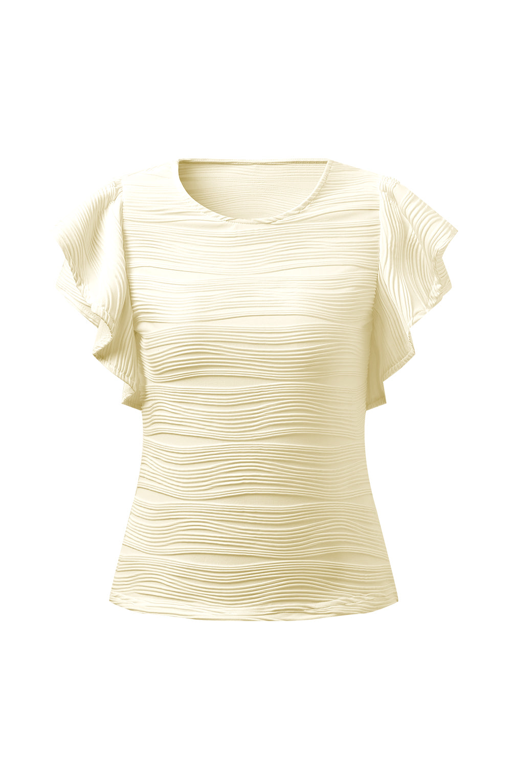 Textured Round Neck Cap Sleeve Top