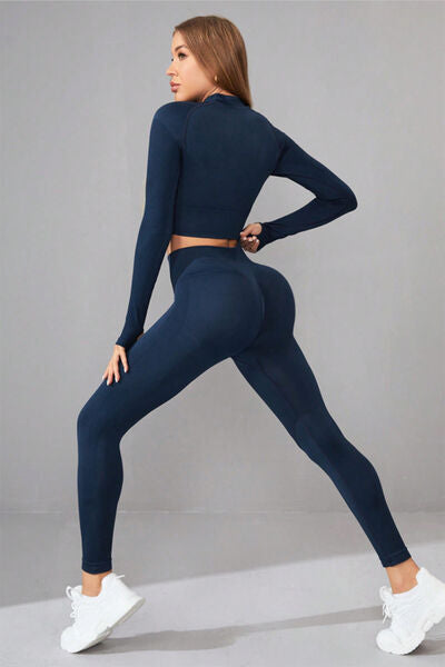 Mock Neck Long Sleeve Top and Pants Active Set