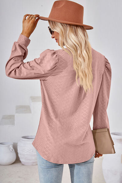 Ruched Notched Long Sleeve T-Shirt