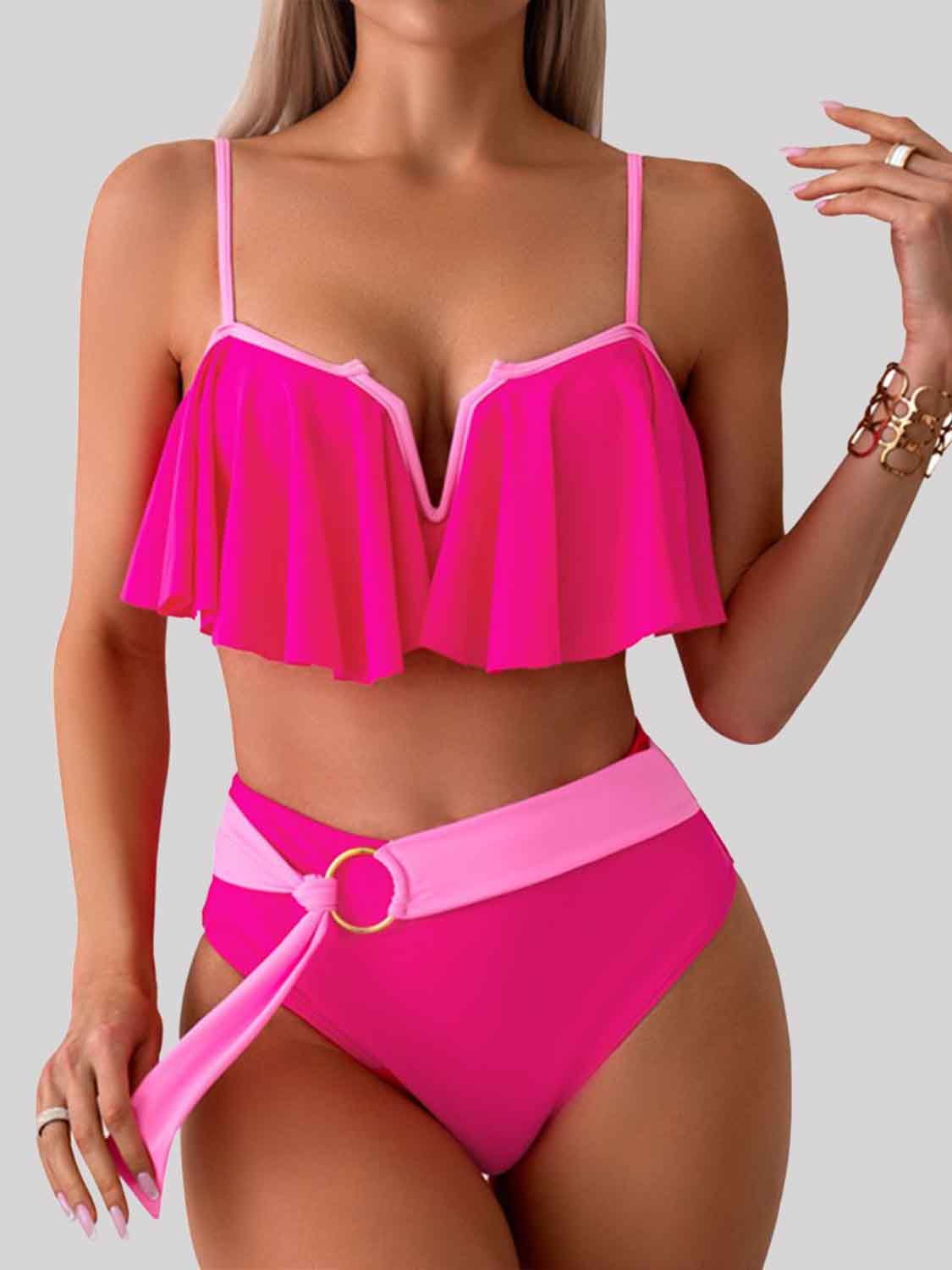 Spaghetti Strap Notched Bikini Set