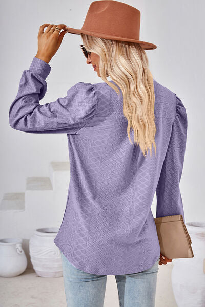 Ruched Notched Long Sleeve T-Shirt